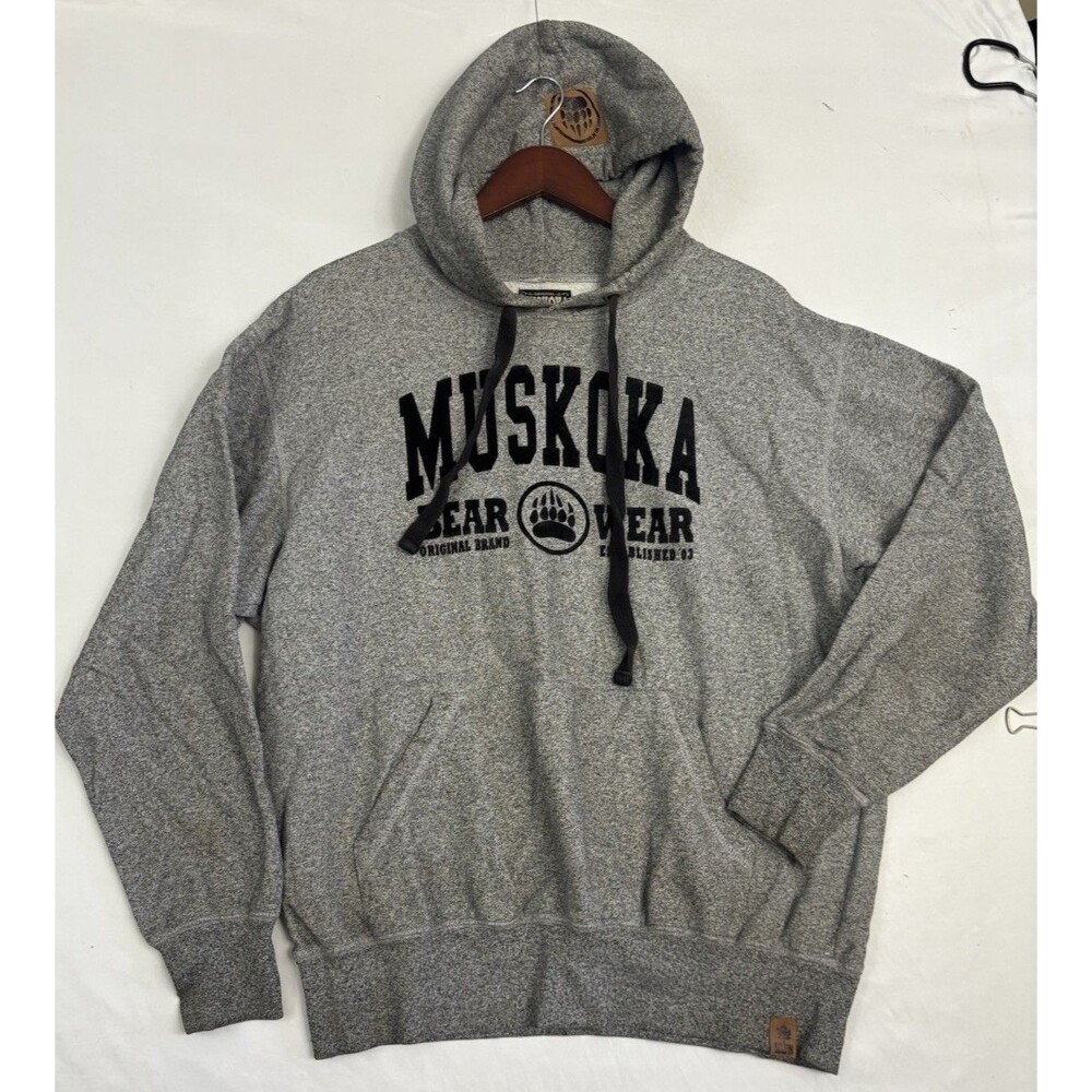 Muskoka Bear Wear Hoodie Gray Fleece Pullover Logo Pocket Canada Medium